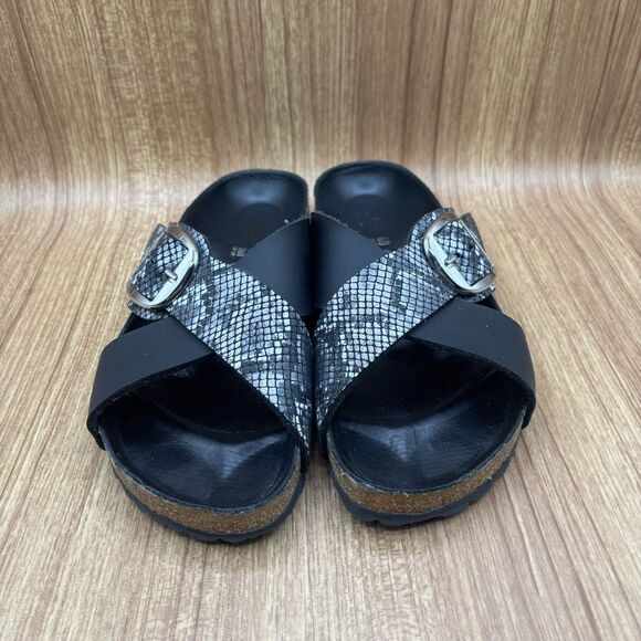 Birkenstock Siena Big Buckle Python Print Black Birko Flor US 9 EU 40 Sandals - Picture 2 of 8
